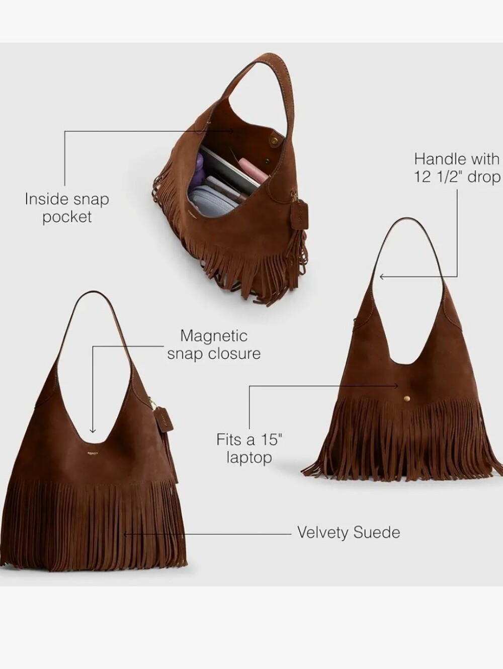 Coach Brooklyn 39 Fringe Brown Suede Shoulder Bag - Picture 11 of 12